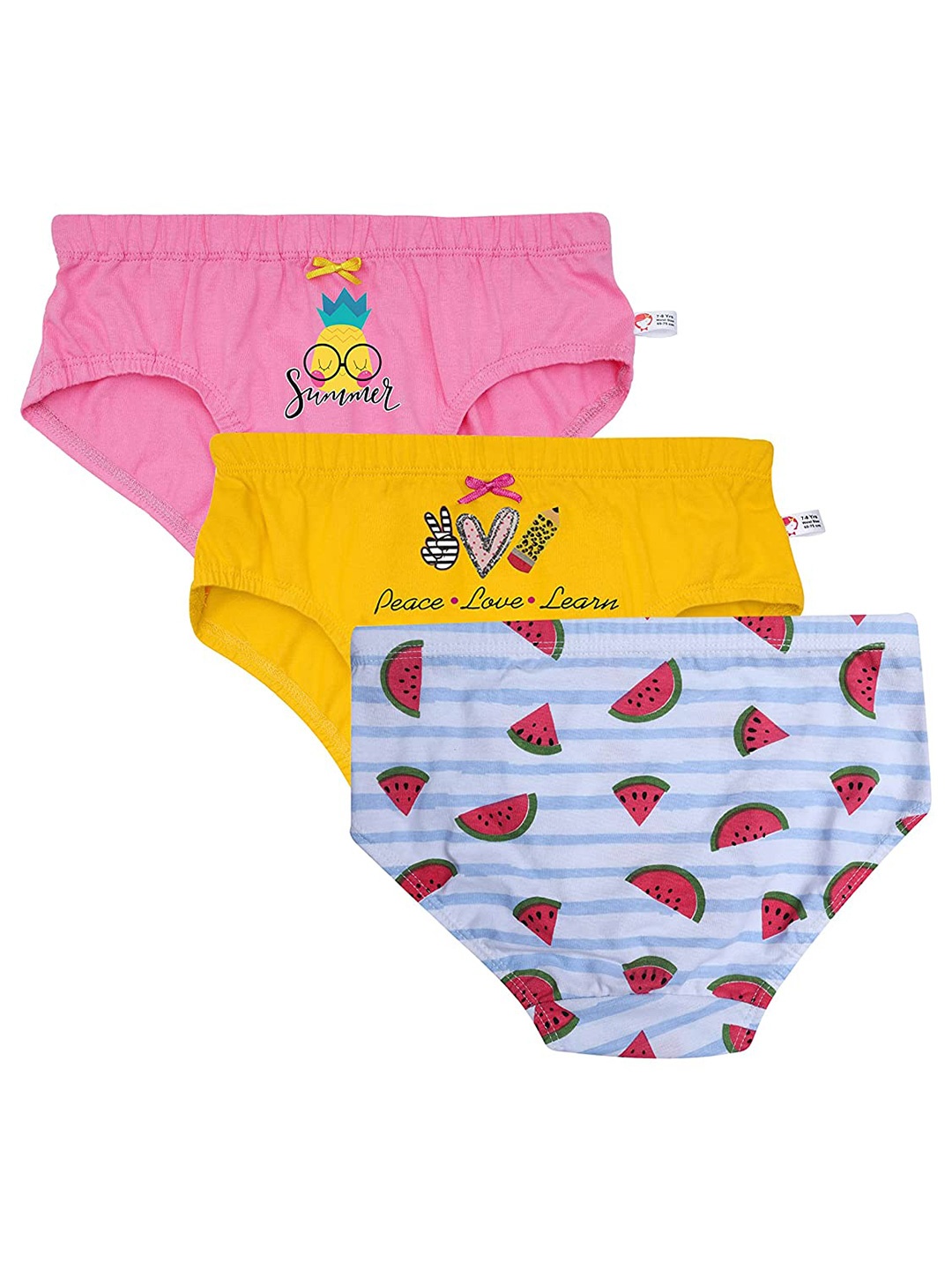 

DChica Women Pack of 3 Printed Cotton Basic Briefs, Yellow