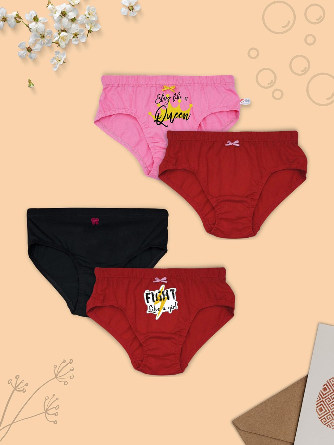 

DChica Women Pack Of 4 Printed Cotton Basic Briefs, Red