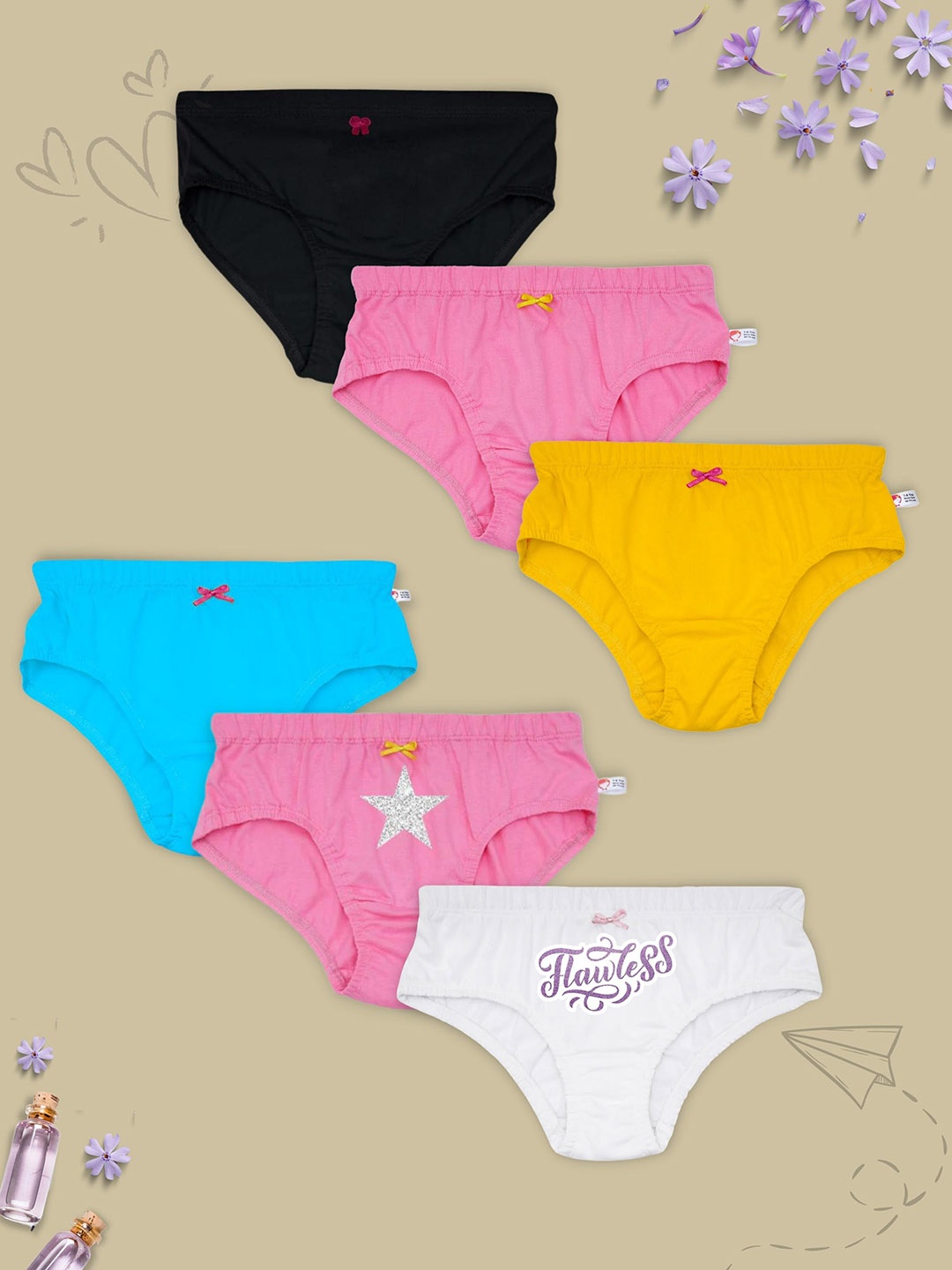 

DChica Women Pack Of 6 Printed Comfort-Fit Cotton Basic Briefs, Pink