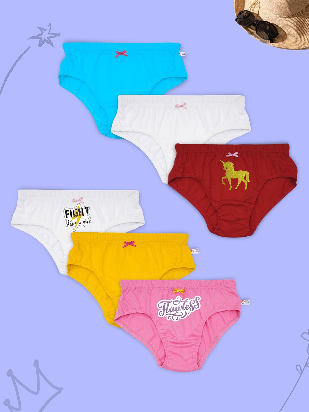 

DChica Women Pack Of 6 Printed Cotton Basic Briefs, White