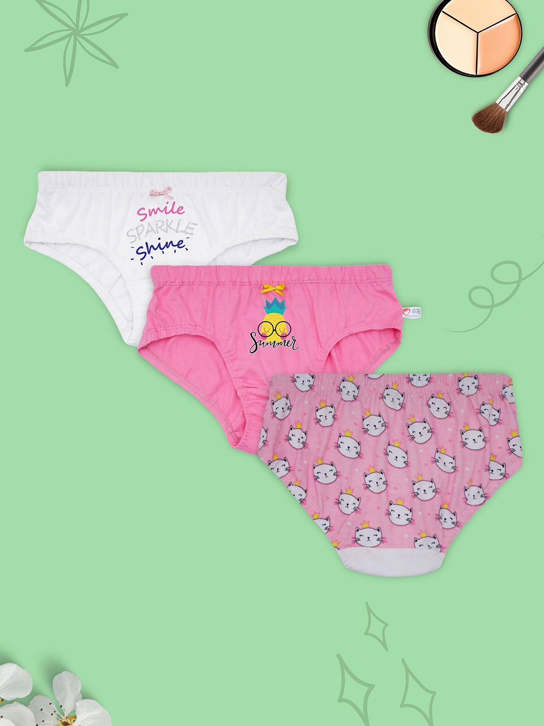 

DChica Women Pack Of 3 Printed Cotton Basic Briefs, Pink