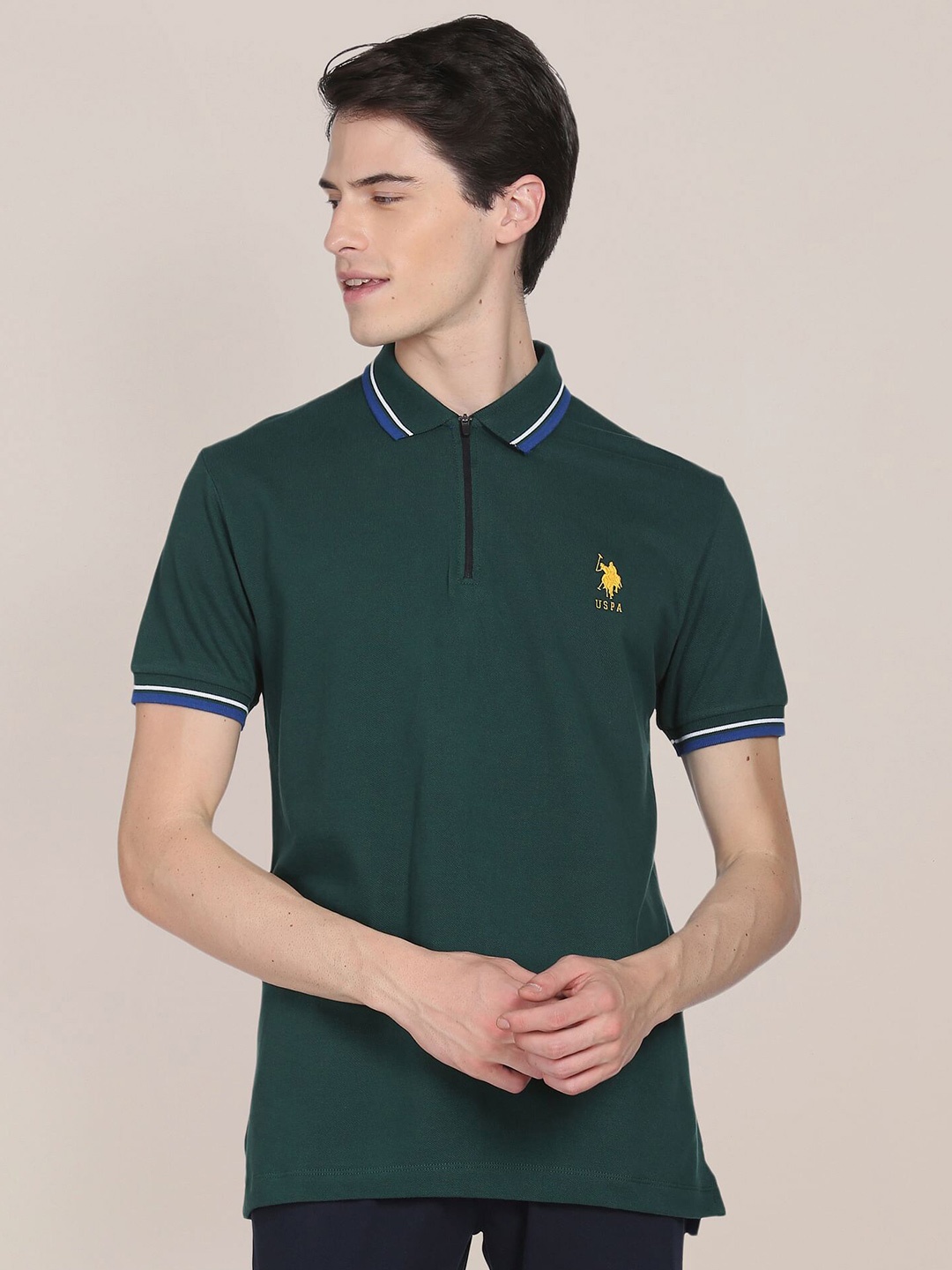 

U S Polo Assn Men Polo Collar Cotton T-shirt, Green