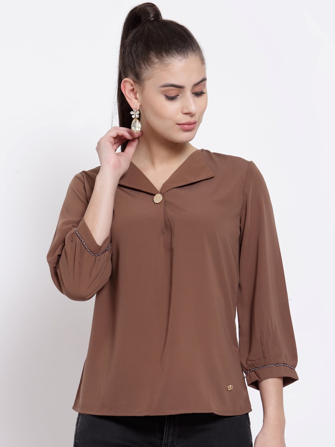 

Juelle Solid Shirt Style Top, Brown