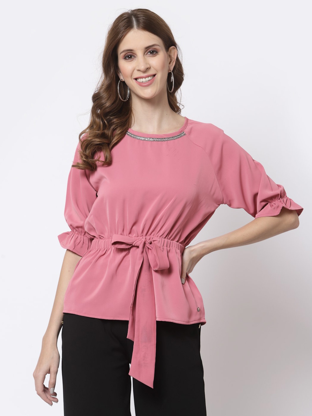 

Juelle Satin Cinched Waist Top, Pink