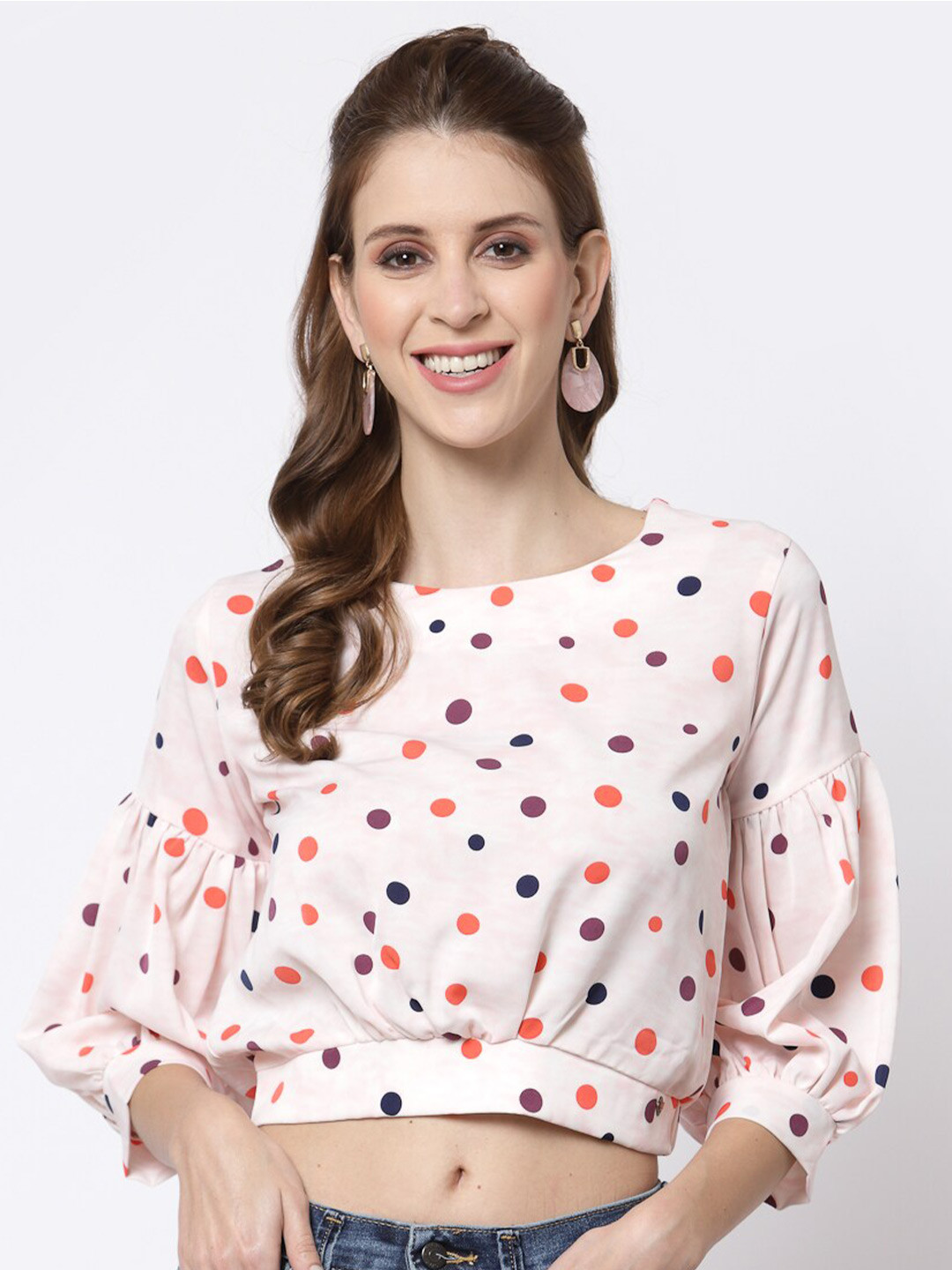 

Juelle Printed Polka Dots Crop Top, Pink