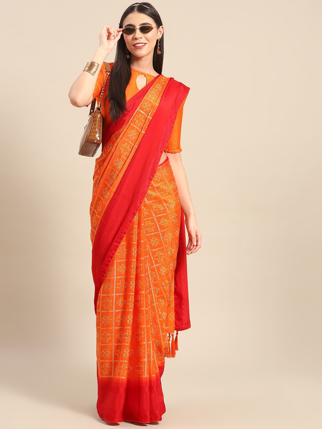 

SERONA FABRICS Bandhani Printed Saree, Orange