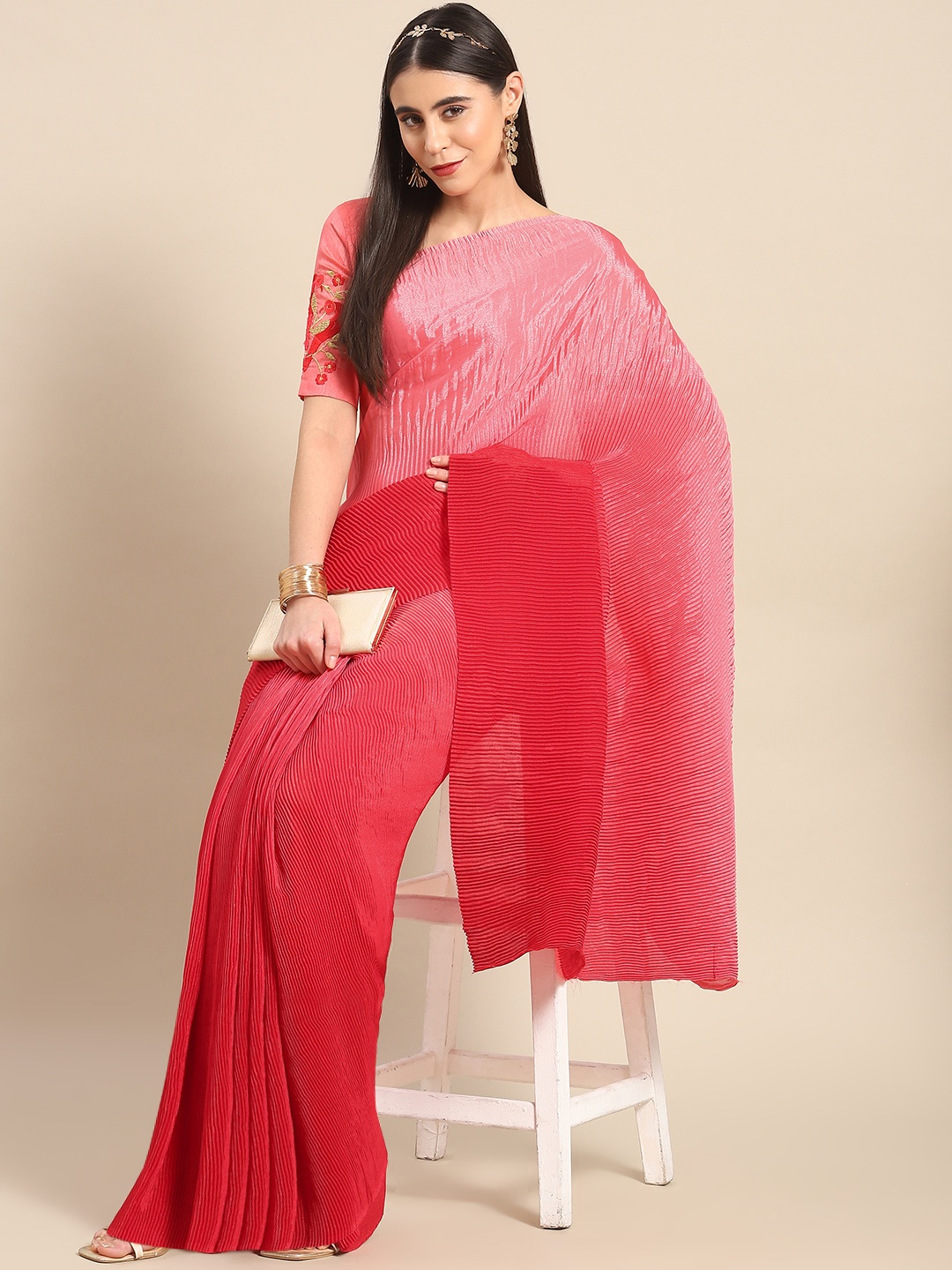 

SERONA FABRICS Colourblocked Silk Blend Mysore Silk Saree, Pink