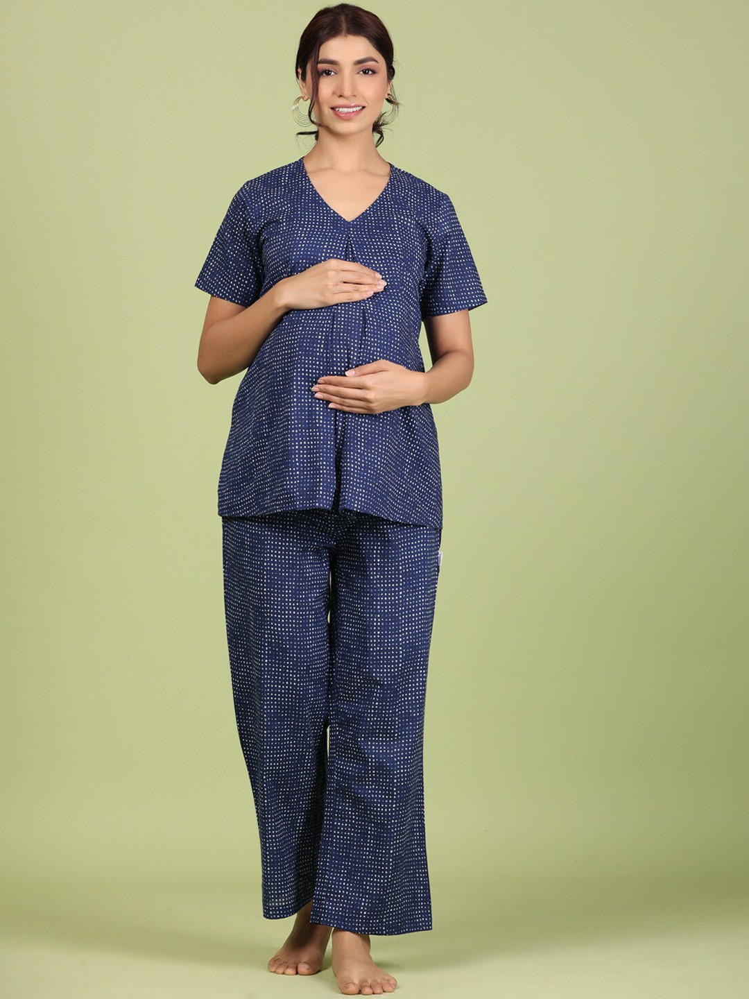

JISORA Women Printed Pure Cotton Night suit, Blue