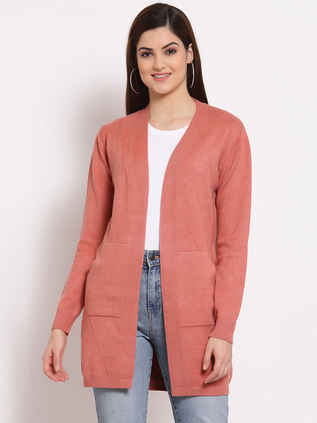 

Juelle Women Solid Longline Shrug, Peach