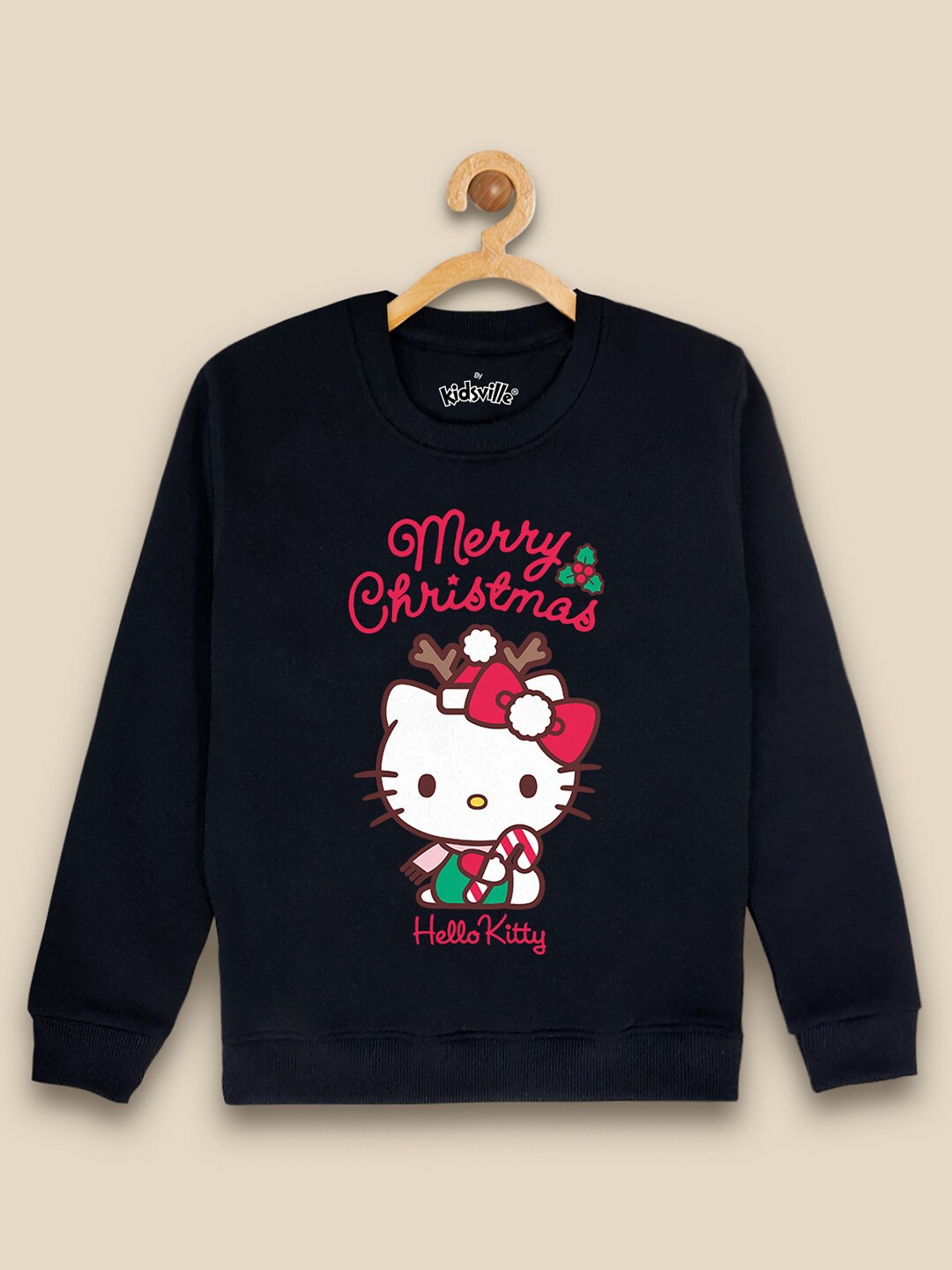 

Kids Ville Girls Christmas Hello Kitty Printed Sweatshirts, Black
