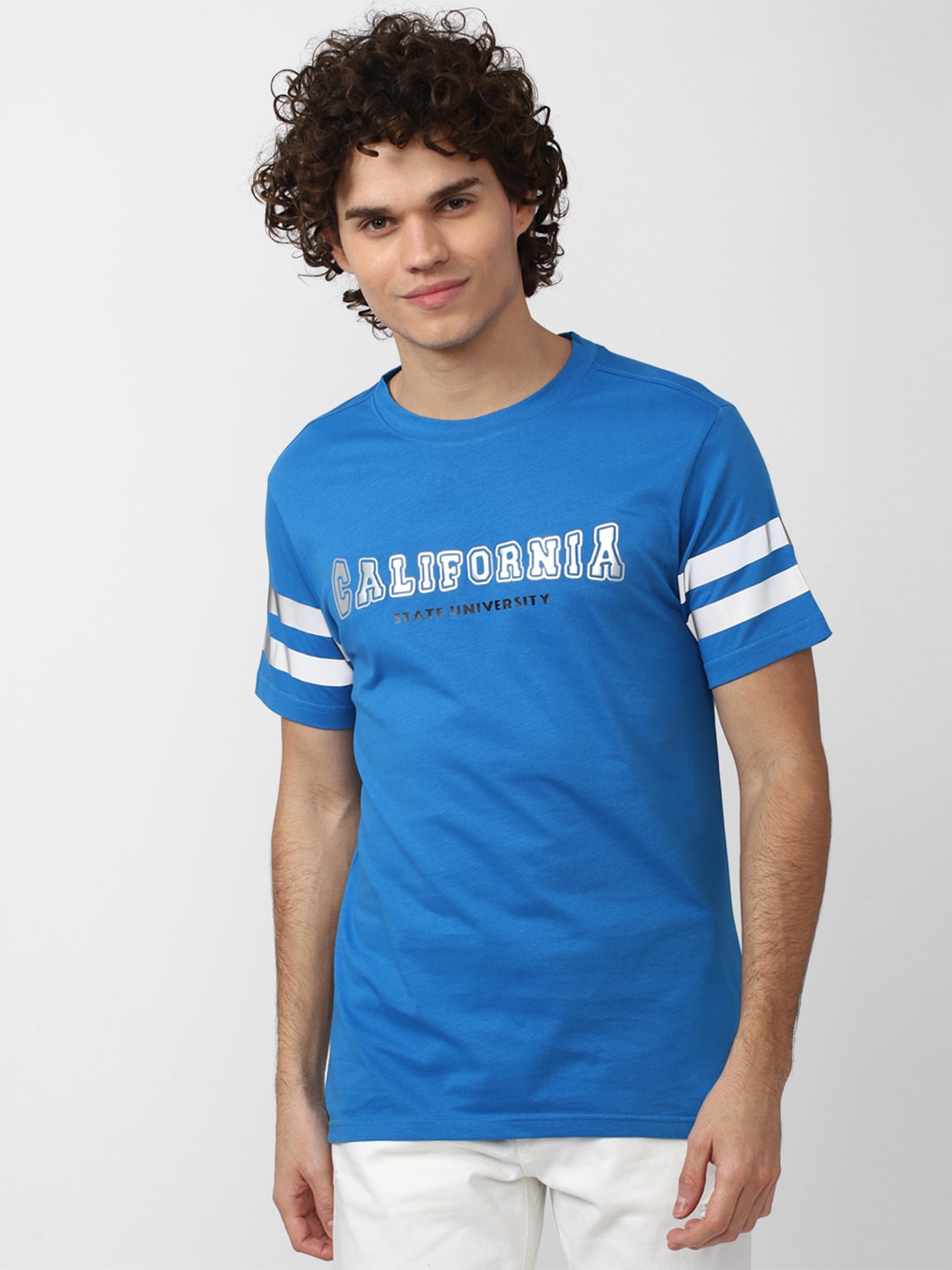 

FOREVER 21 Men Typography Printed Pure Cotton T-shirt, Blue