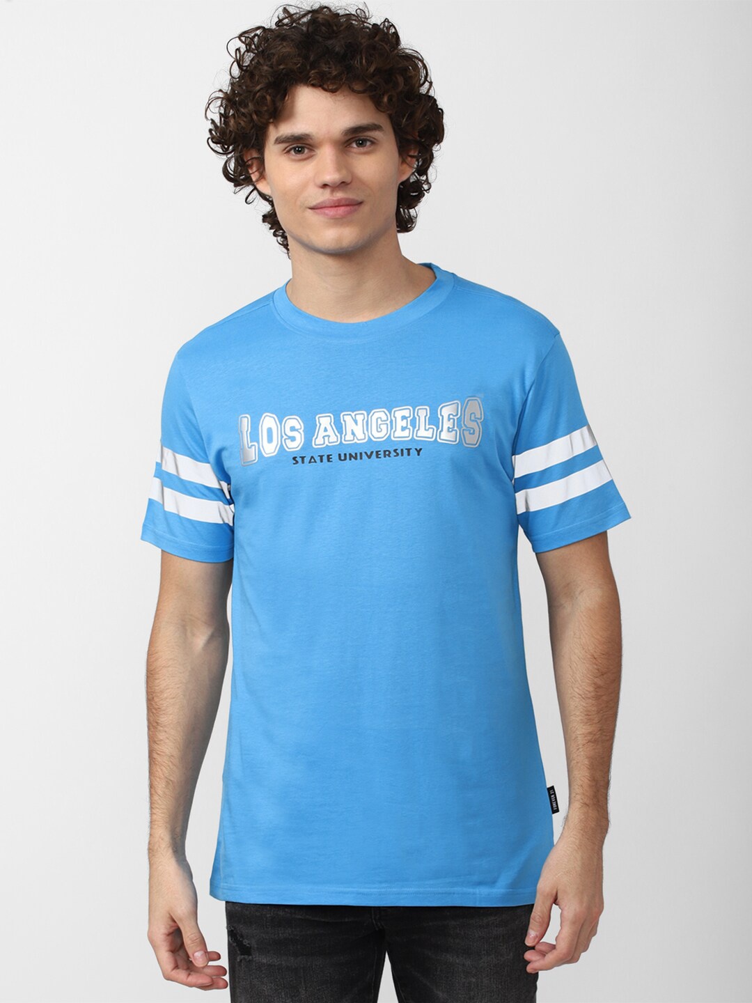 

FOREVER 21 Men Blue Typography Printed T-shirt