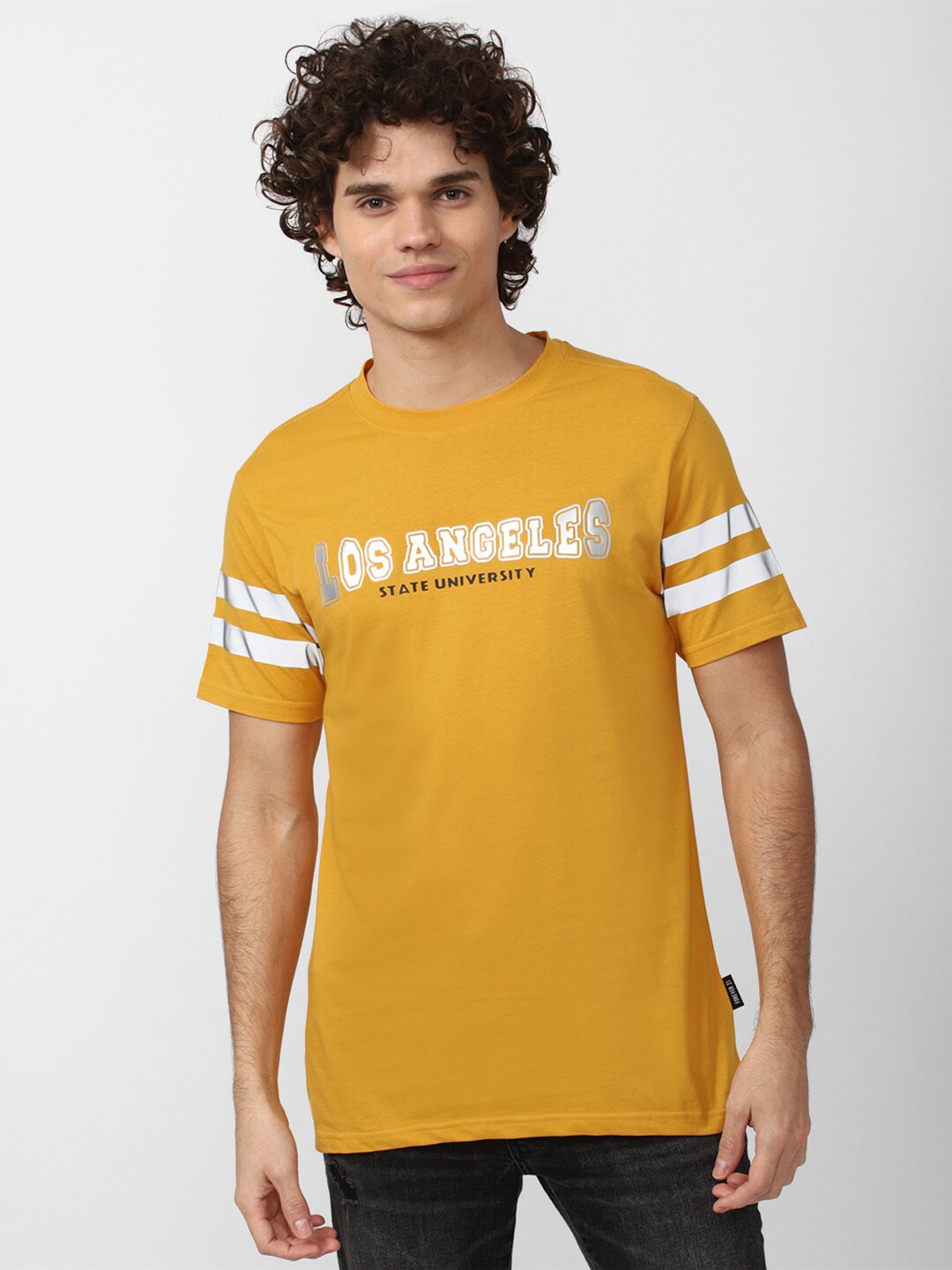 

FOREVER 21 Men Typography Printed Pure Cotton T-shirt, Yellow