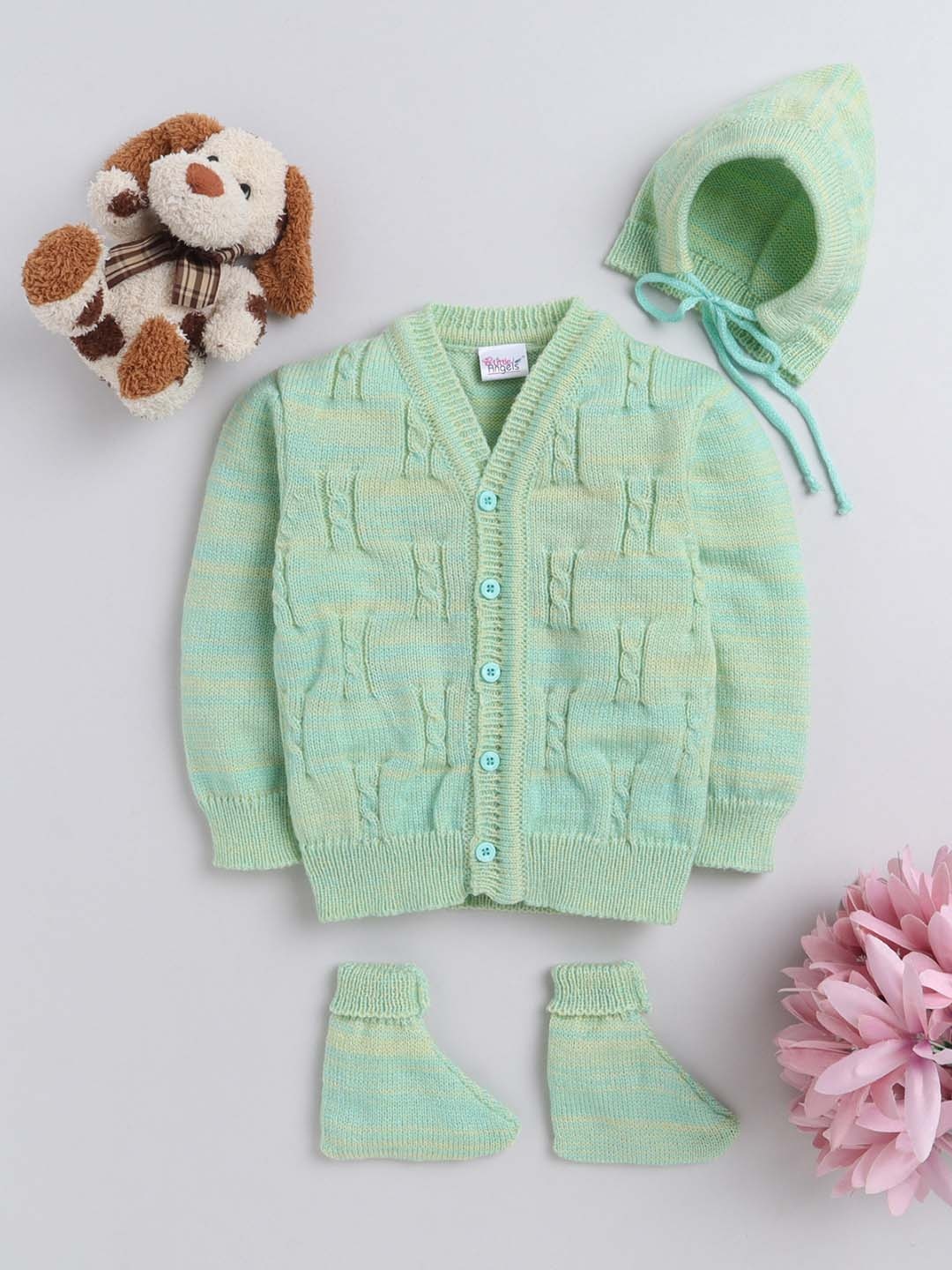 

Little Angels Infants Kids Green Cable Knit Acrylic Cardigan