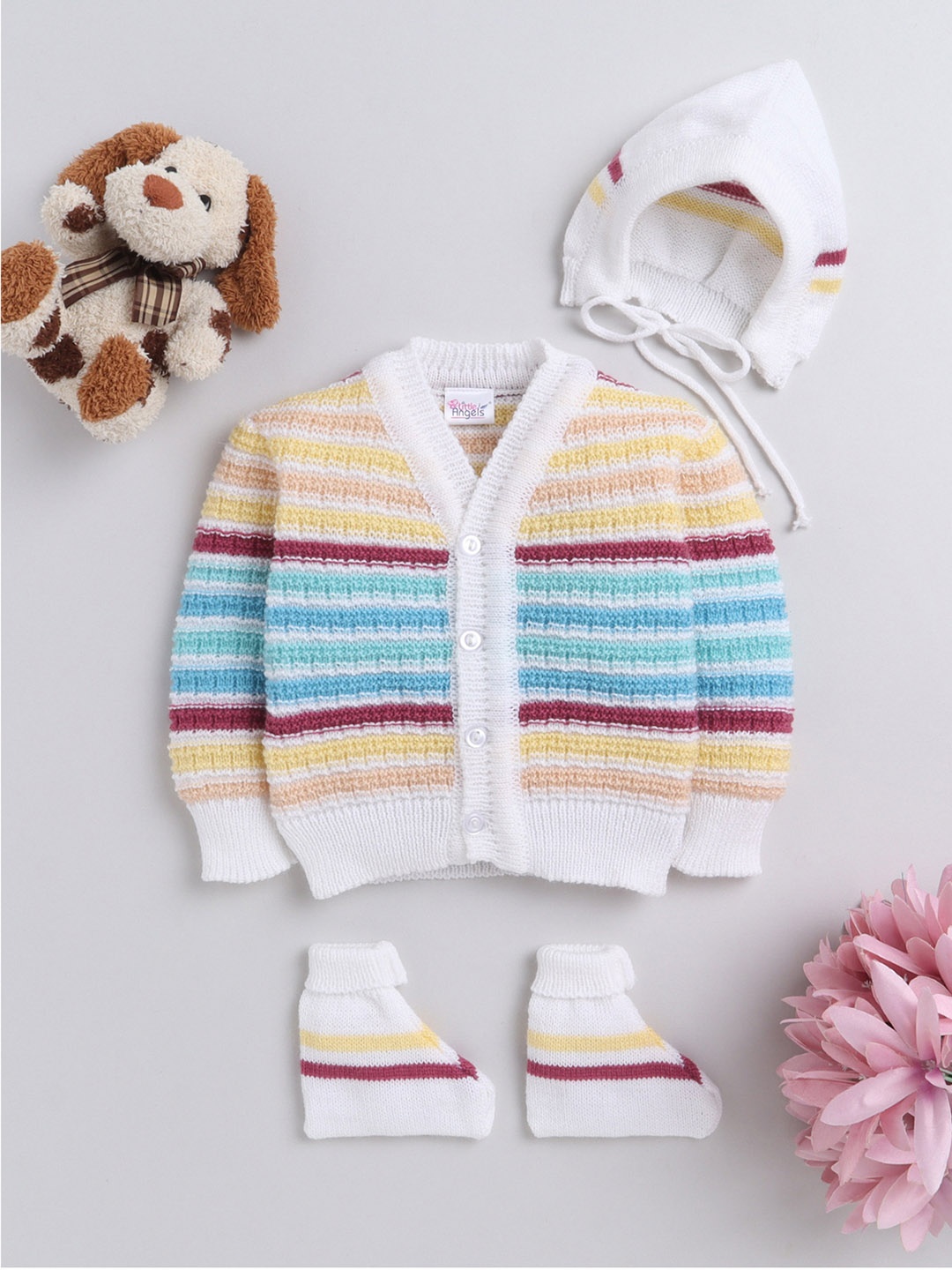 

Little Angels Infants Acrylic Striped Cardigan, White