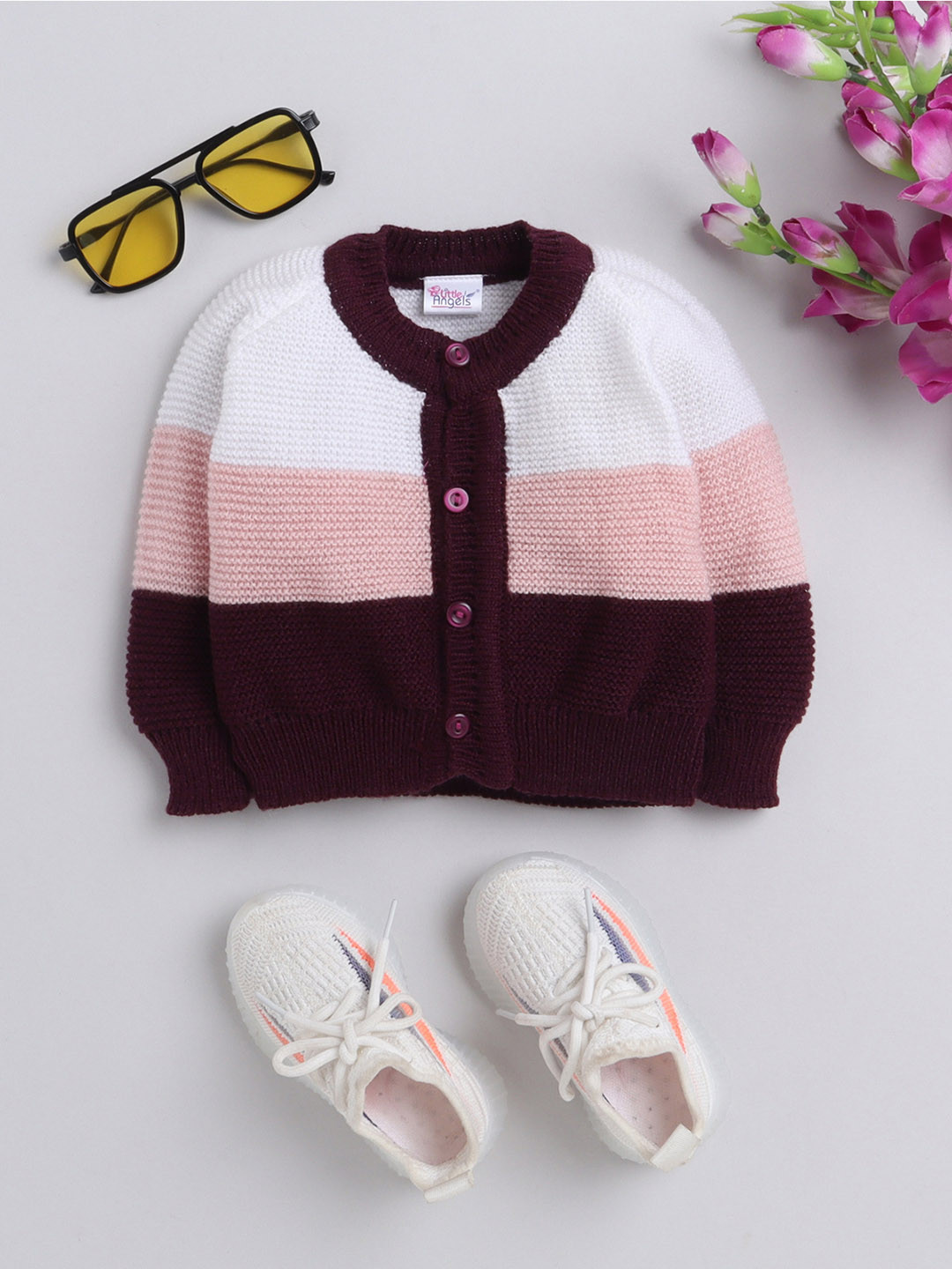 

Little Angels Infants Acrylic Colourblocked Cardigan, Maroon