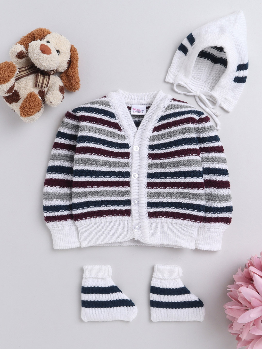 

Little Angels Infants Acrylic Striped Cardigan, White