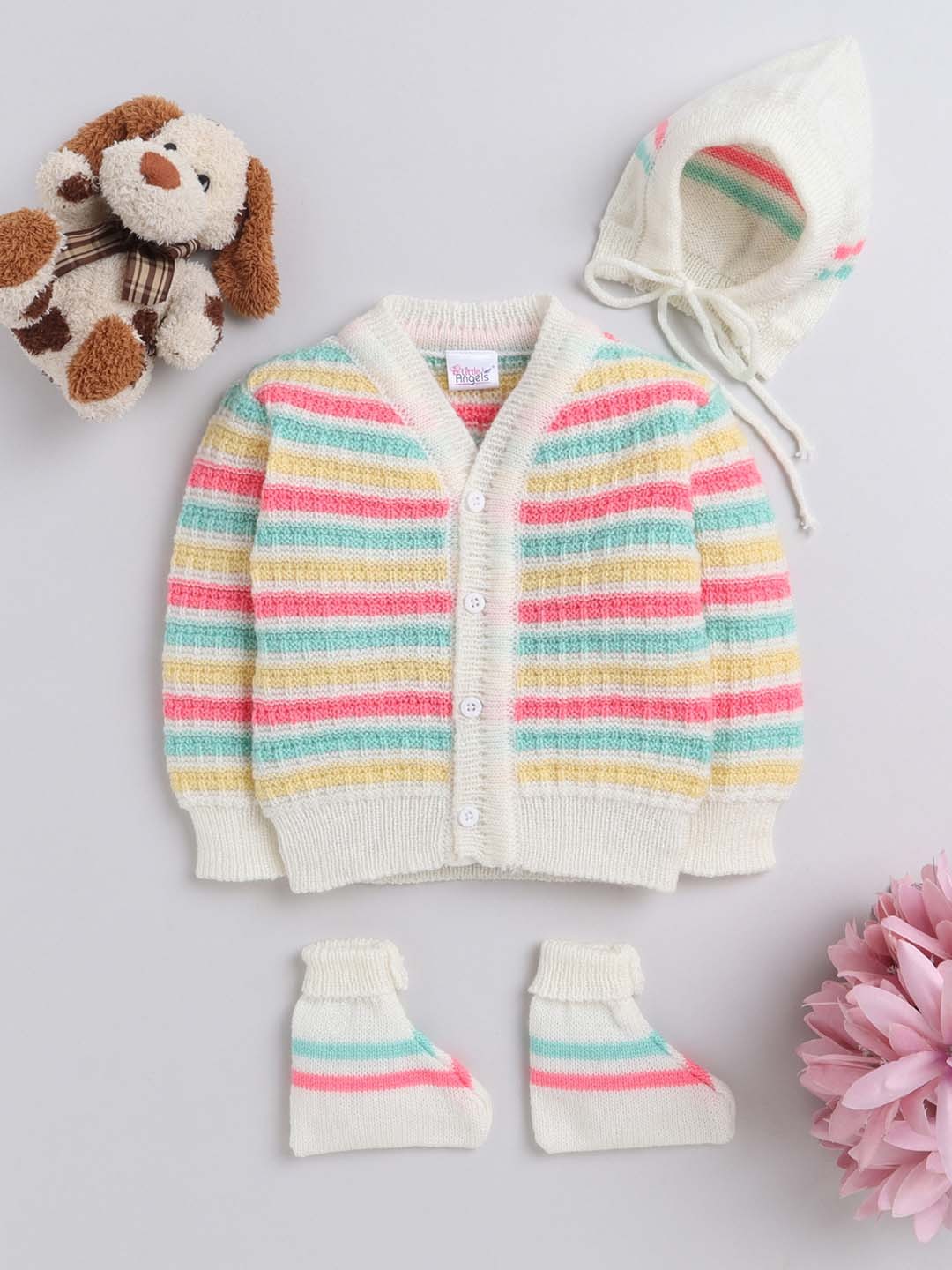 

Little Angels Infants Acrylic Striped Cardigan, White