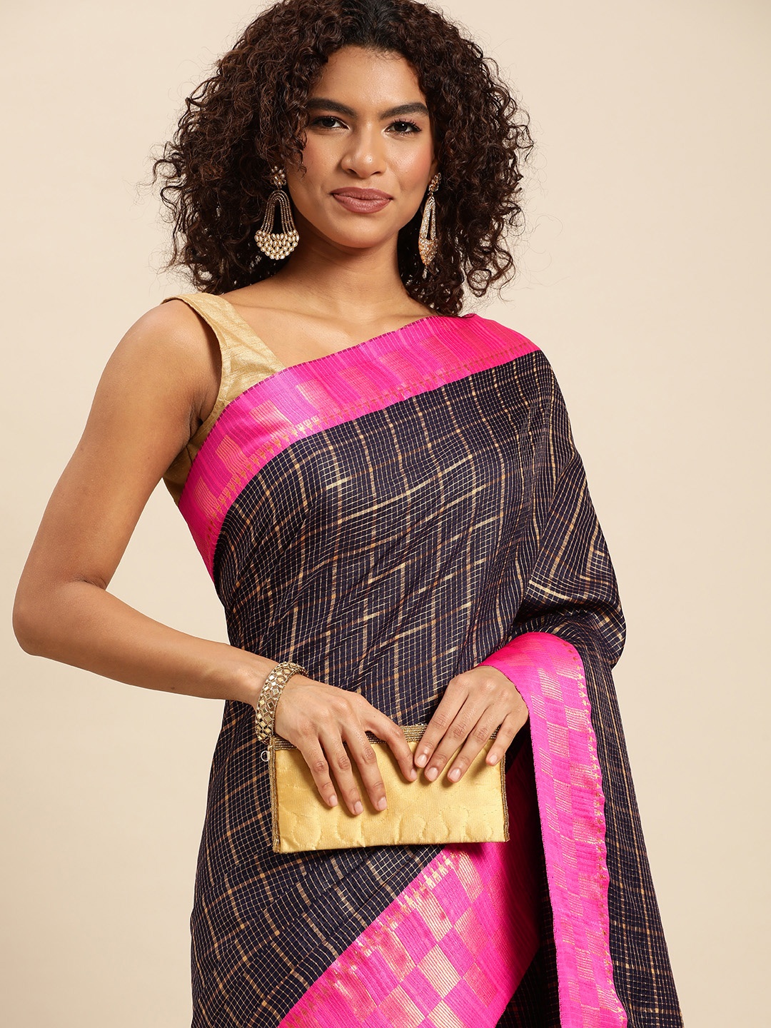 

FASHDEAL Blue & Pink Zari Jacquard Pure Cotton Saree