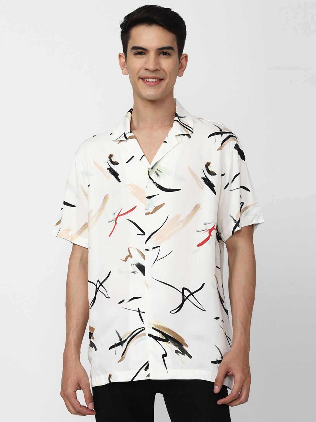 

FOREVER 21 Men Printed Casual Shirt, Cream