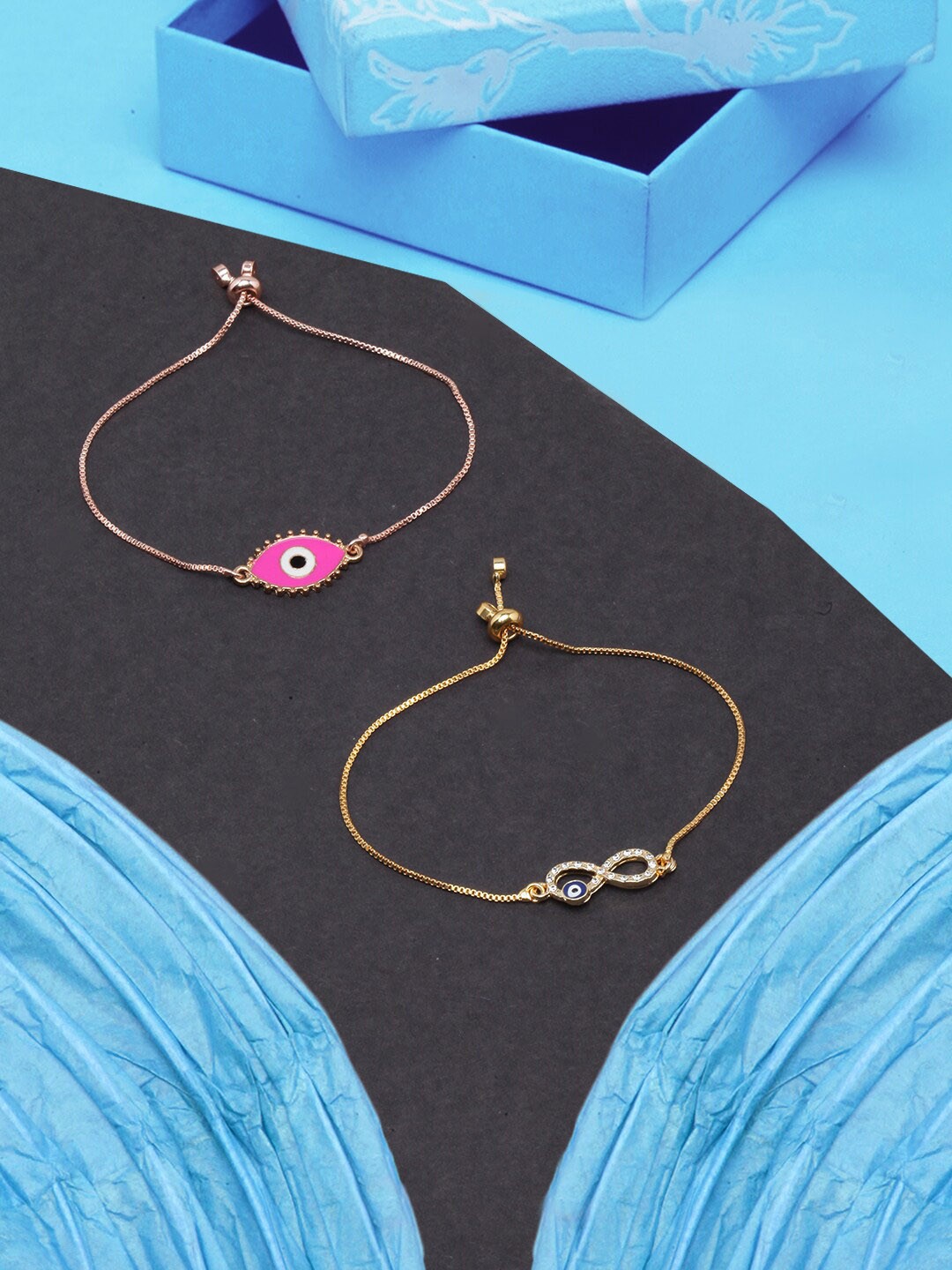 

DIVA WALK Women Pack of 2 Brass Rose Gold-Plated Charm Bracelet