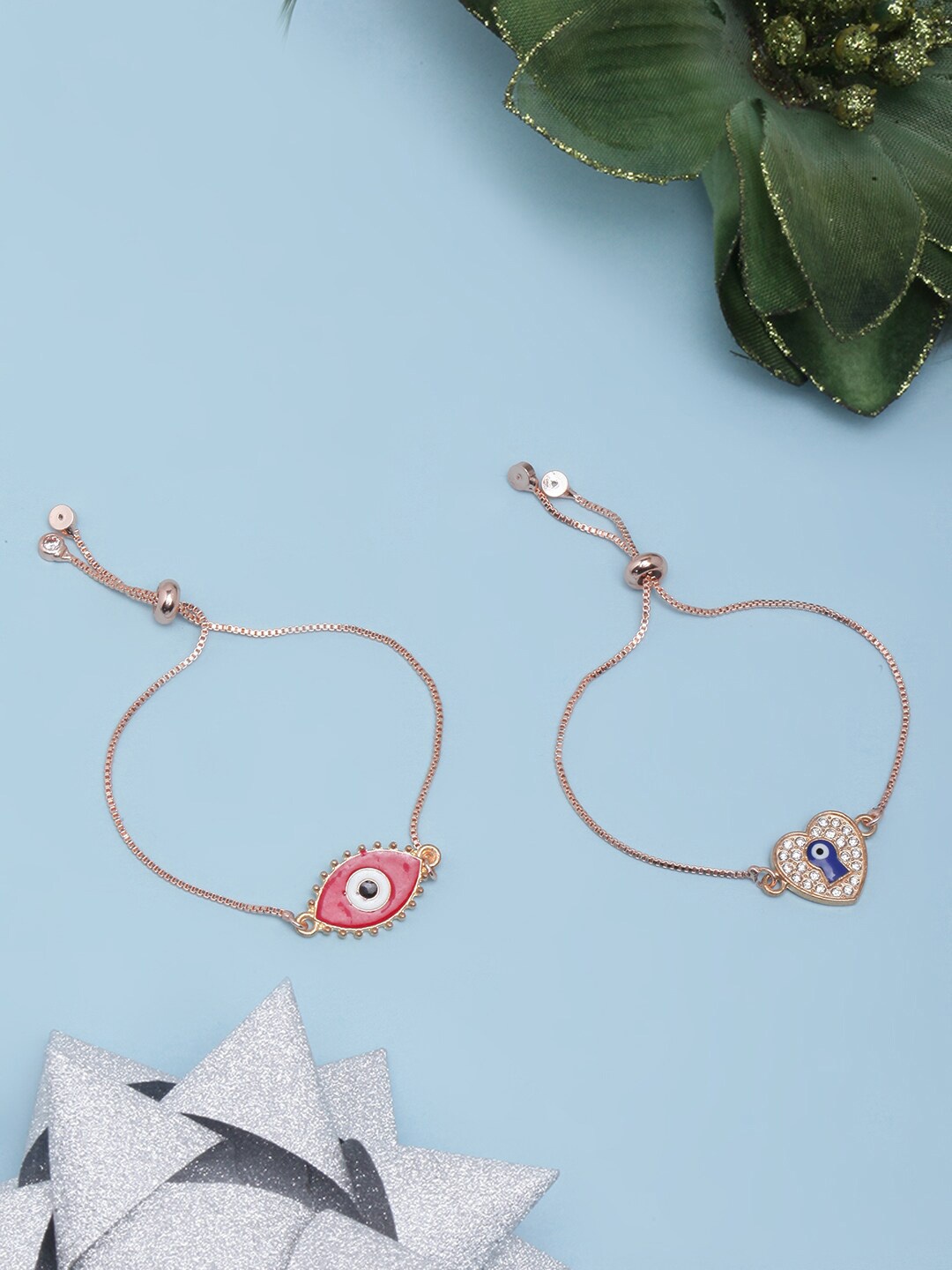 

DIVA WALK Women Pack of 2 Brass Rose Gold-Plated Charm Bracelet