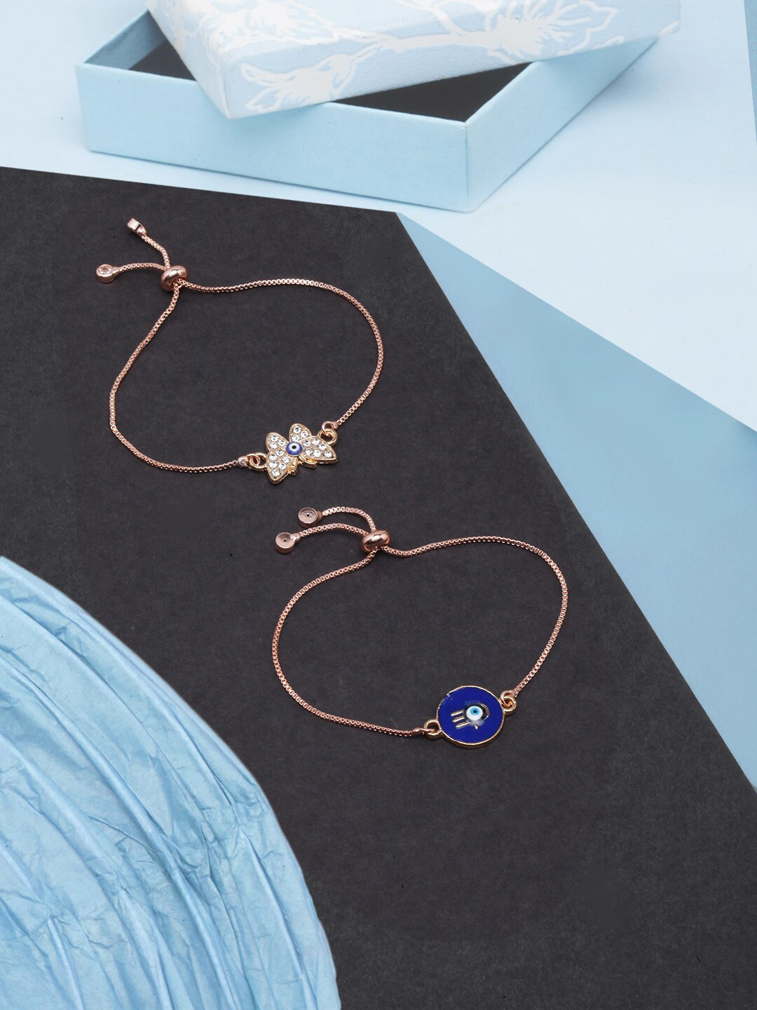 

DIVA WALK Women Pack of 2 Brass Rose Gold-Plated Charm Bracelet