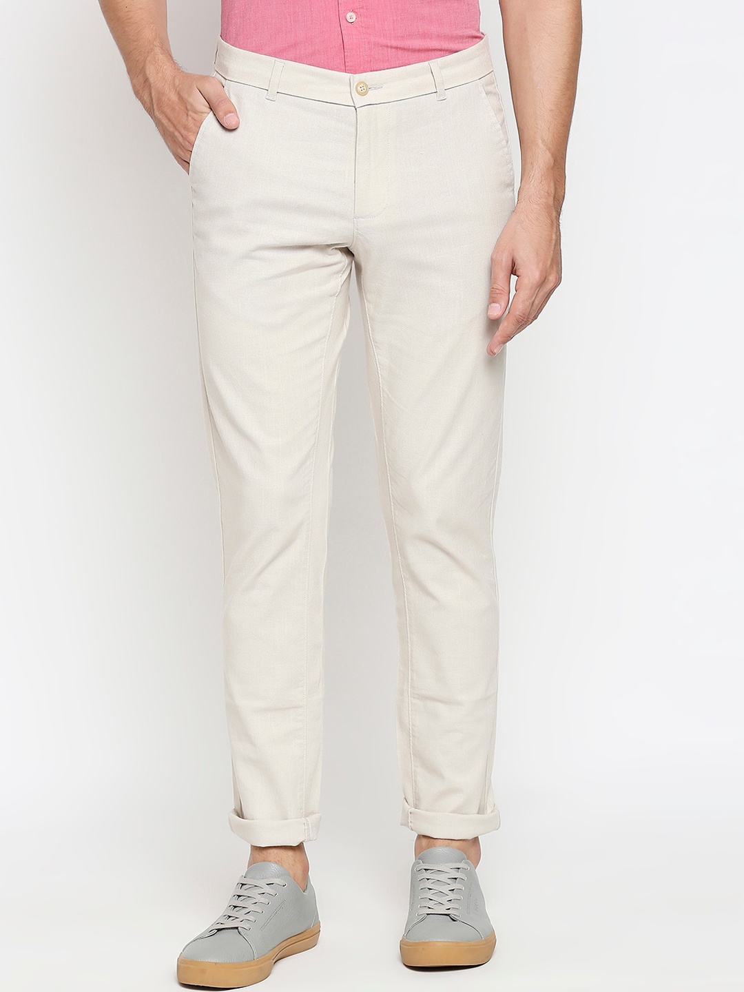 

Basics Men Tapered Fit Cotton Trousers, Beige