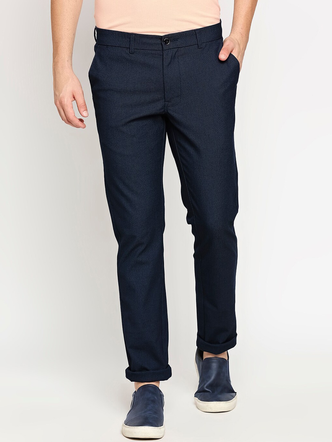 

Basics Men Skinny Fit Low-Rise Chinos Trousers, Navy blue