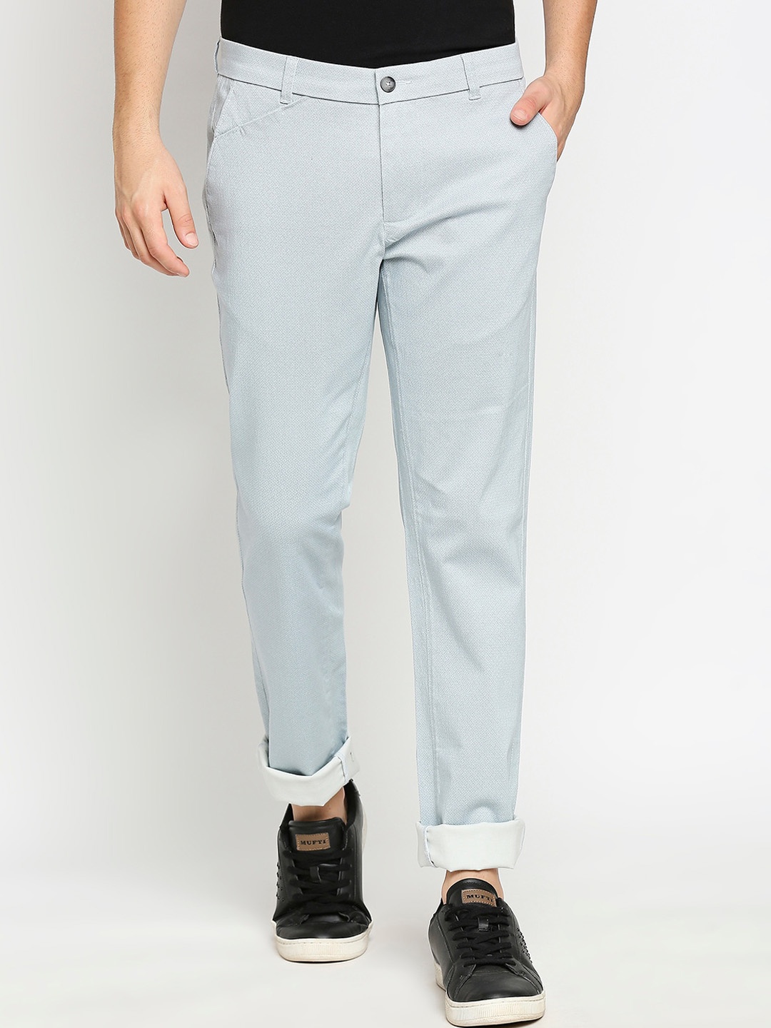 

Basics Men Printed Tapered Fit Chinos Trousers, Grey