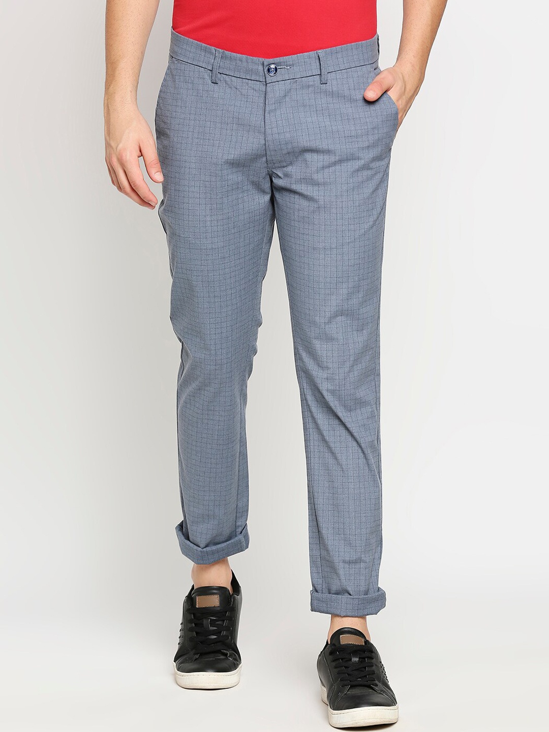 

Basics Men Checked Tapered Fit Trousers, Blue