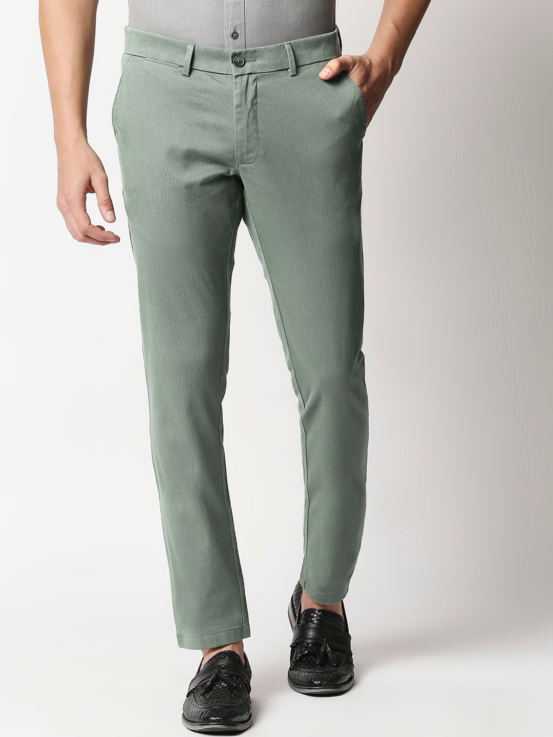 

Basics Men Green Tapered Fit Cotton Formal Trousers