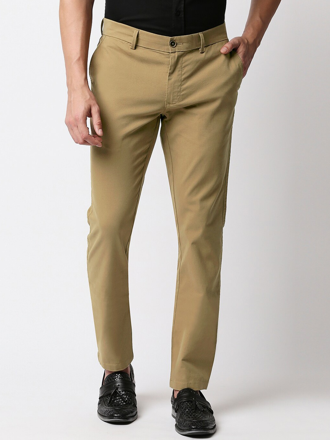 

Basics Men Tapered Fit Cotton Chinos Trousers, Khaki