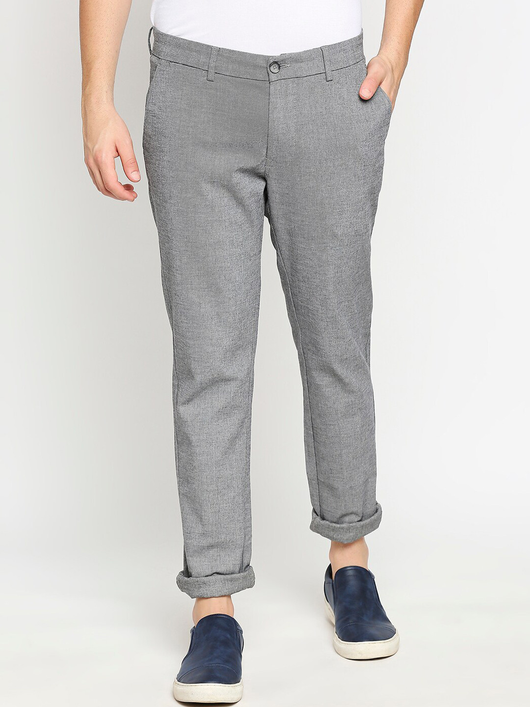 

Basics Men Tapered Fit Cotton Trousers, Grey