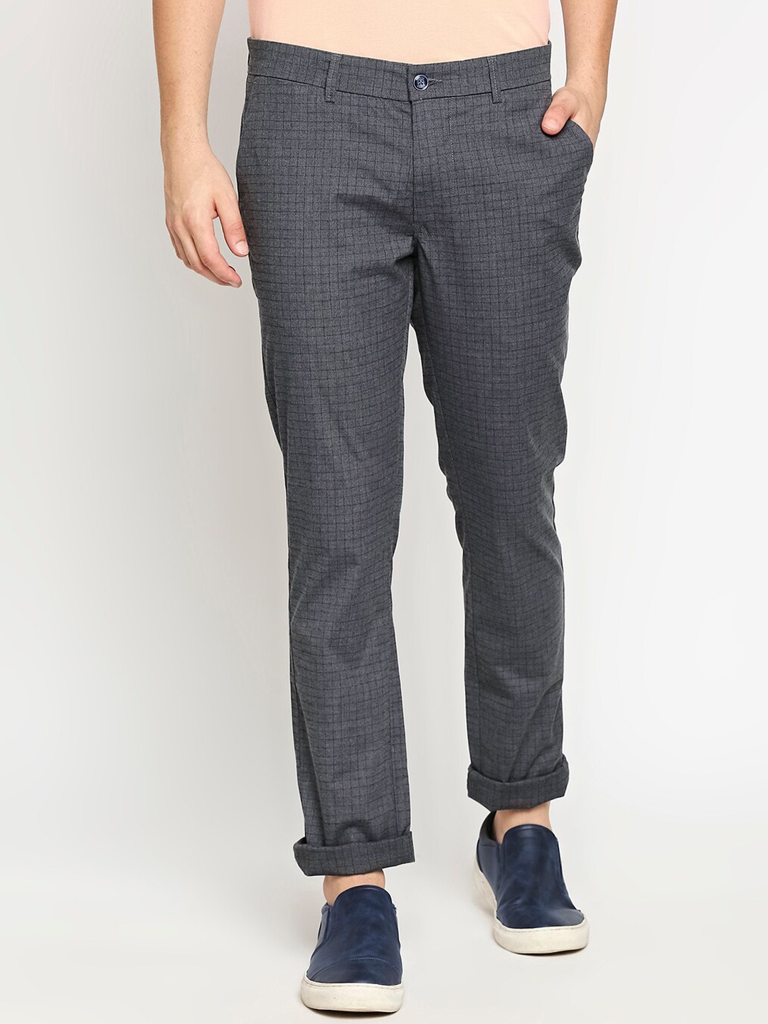 

Basics Men Textured Tapered Fit Cotton Trousers, Grey