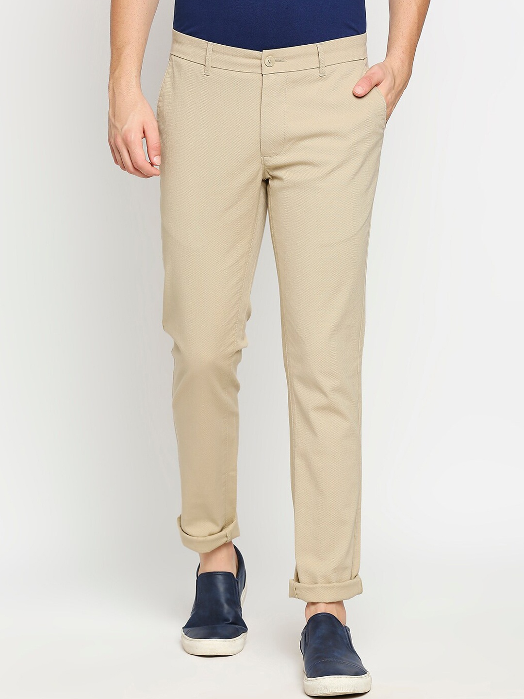 

Basics Men Tapered Fit Cotton Trousers, Beige