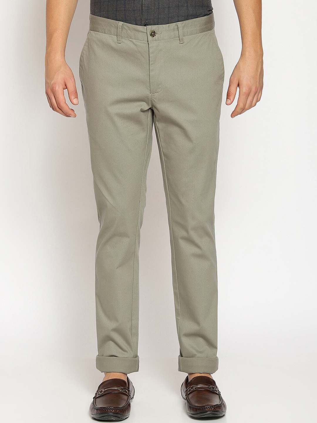 

Basics Men Tapered Fit Cotton Trousers, Green