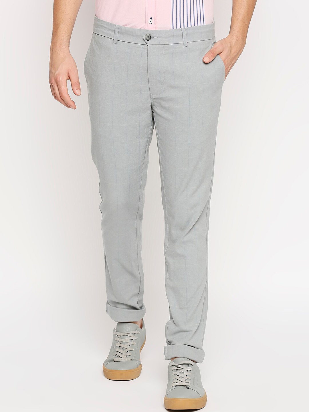 

Basics Men Tapered Fit Cotton Trousers, Grey