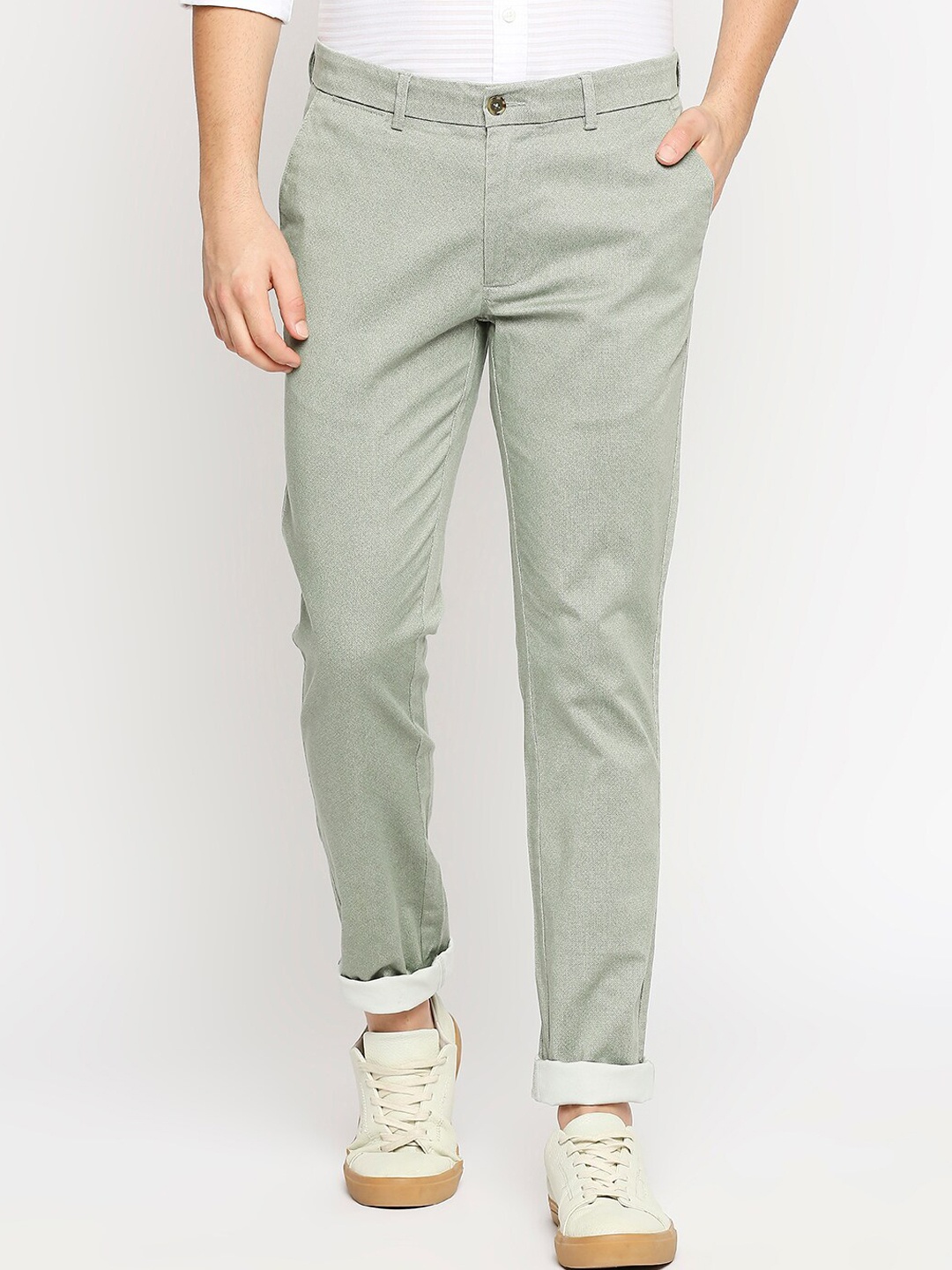 

Basics Men Tapered Fit Cotton Trousers, Green