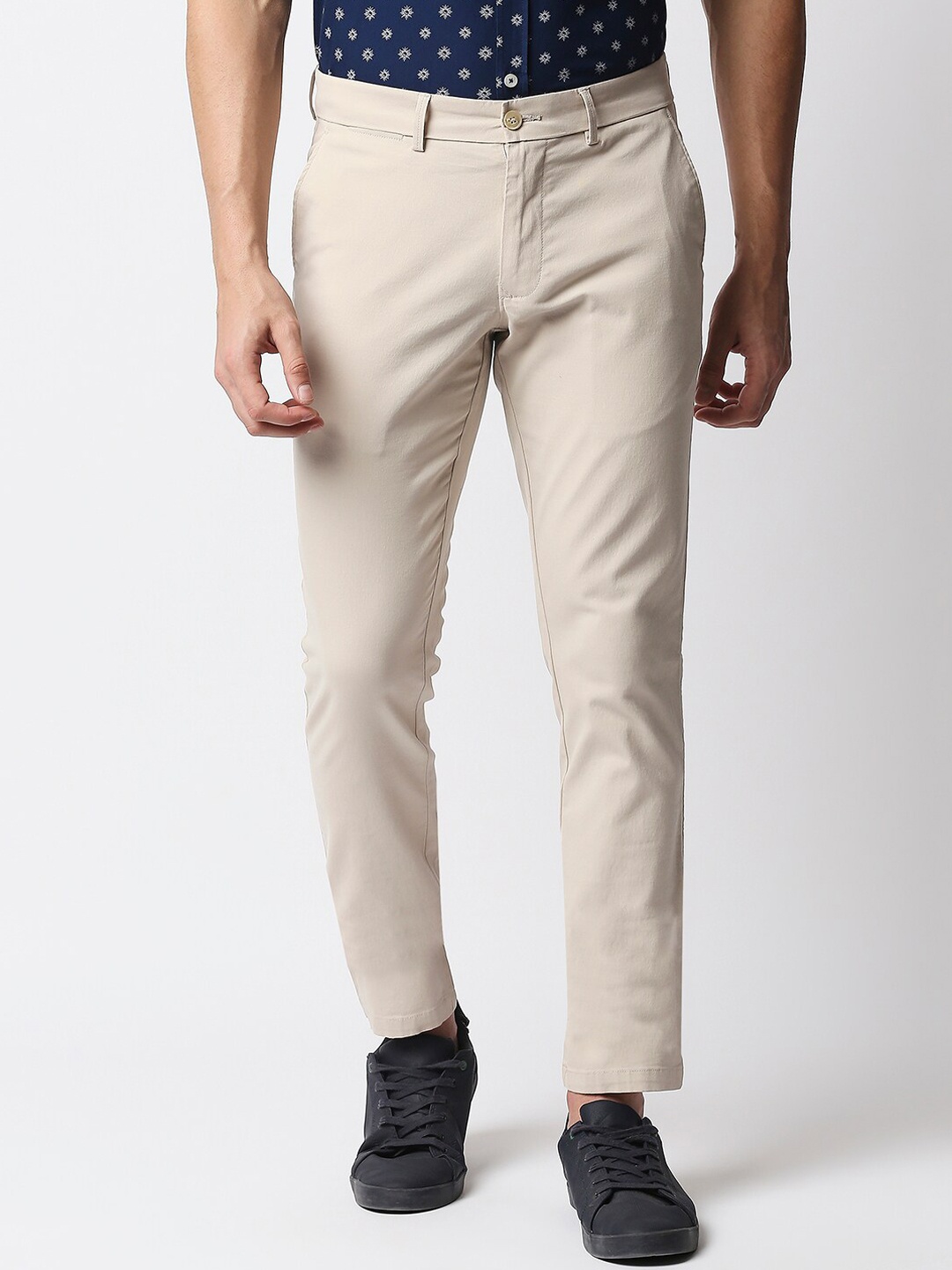 

Basics Men Tapered Fit Cotton Trousers, Beige