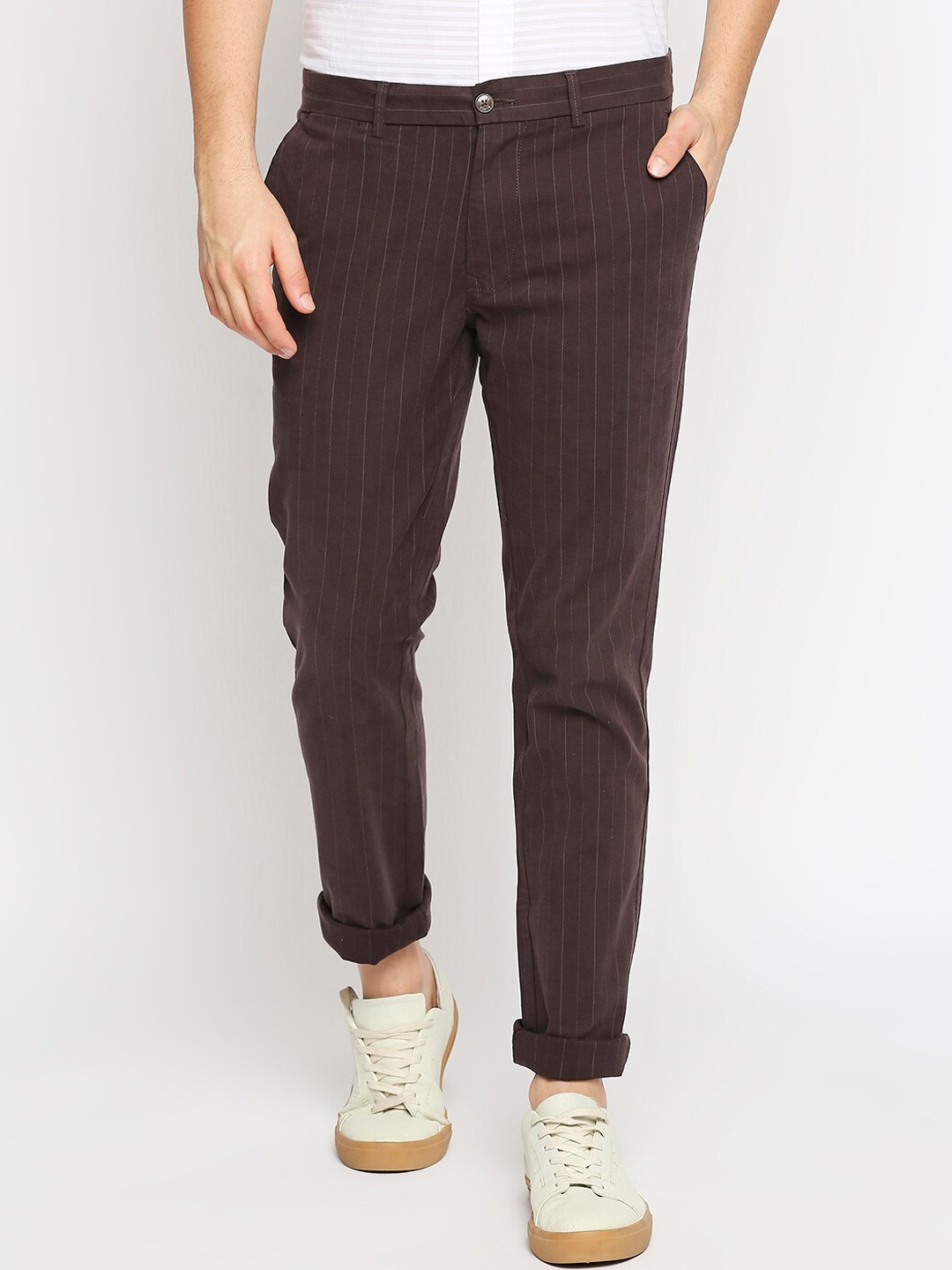 

Basics Men Tapered Fit Cotton Trousers, Coffee brown