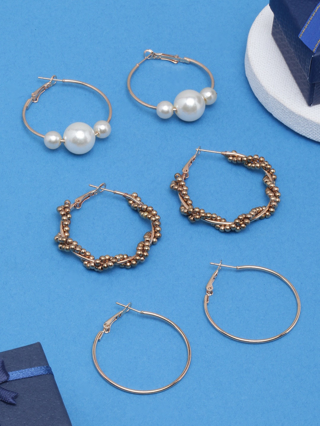 

DIVA WALK Set Of 3 Stone Studded Gold-Plated Hoop Earrings