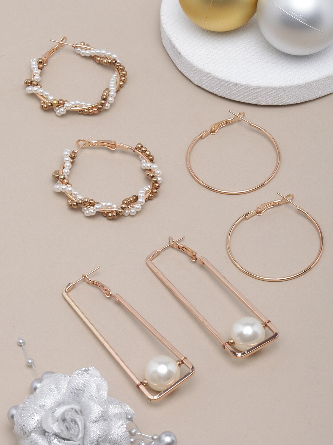

DIVA WALK Set Of 3 Rose Gold Contemporary Earrings