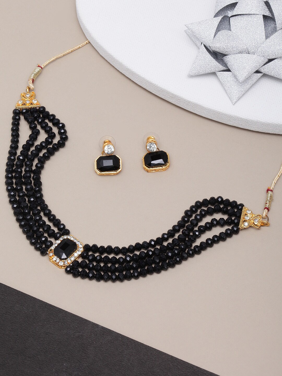 

DIVA WALK Gold-Plated & Stone-Studded Crystal Beaded Jewellery Set