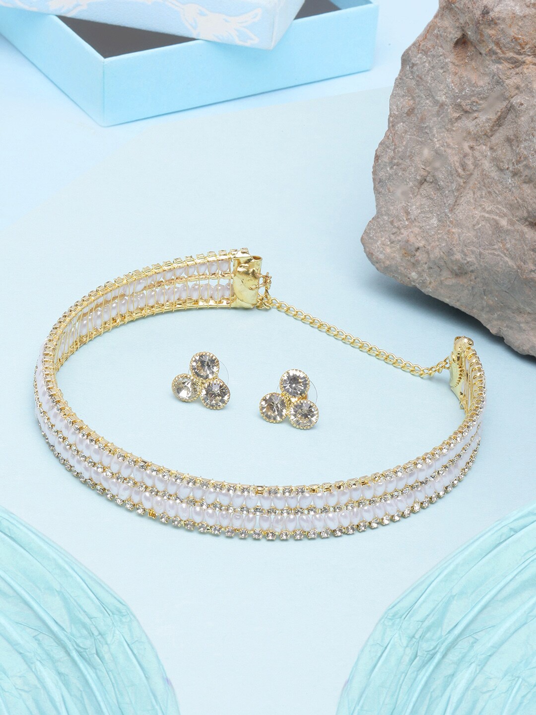 

DIVA WALK Gold-Plated Stone Studded Jewellery Set