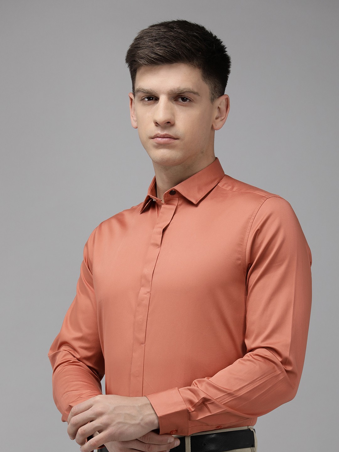 

THE BEAR HOUSE Slim Fit Opaque Formal Shirt, Orange