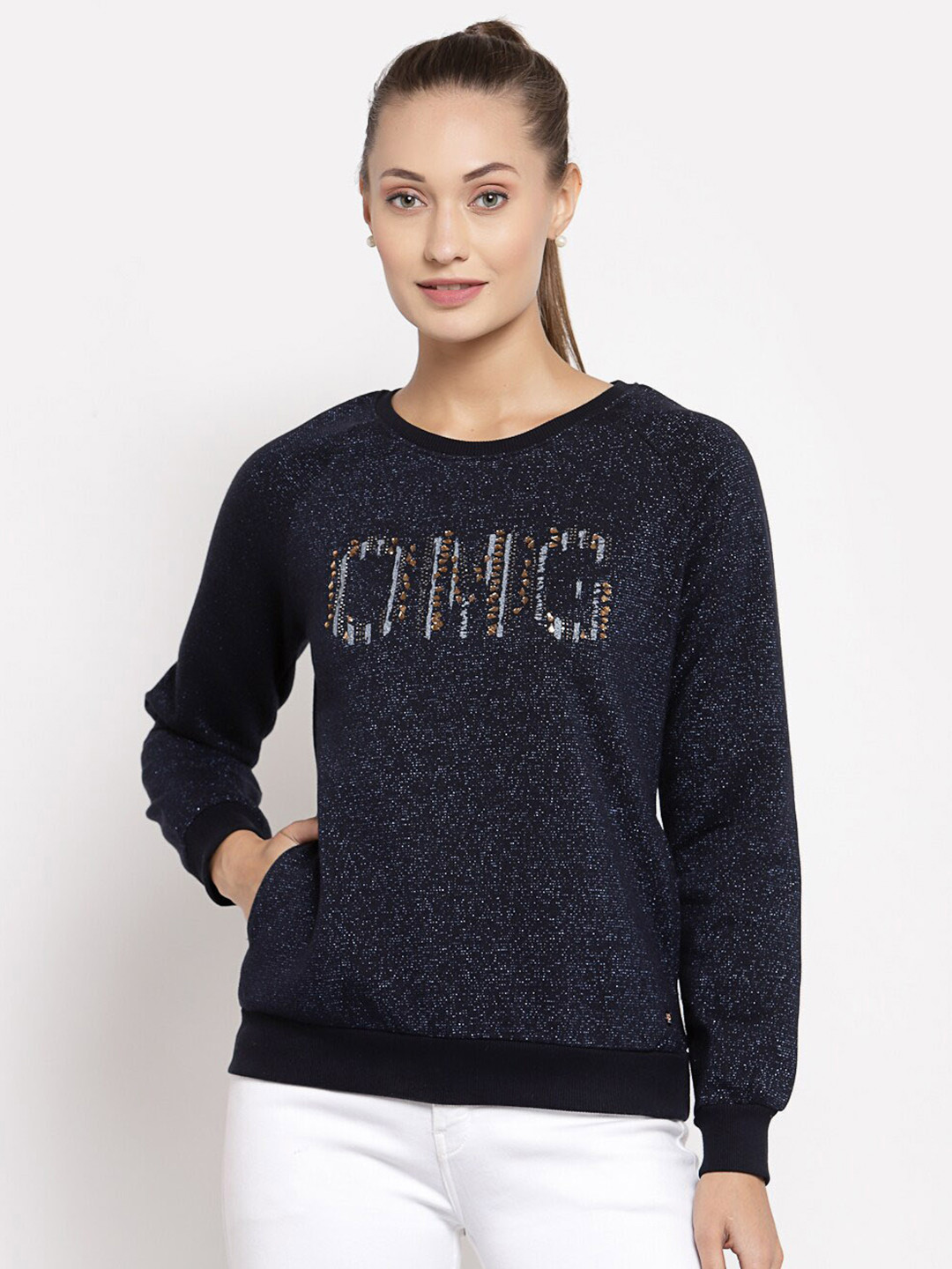 

Juelle Women Printed Cotton Sweatshirt, Navy blue