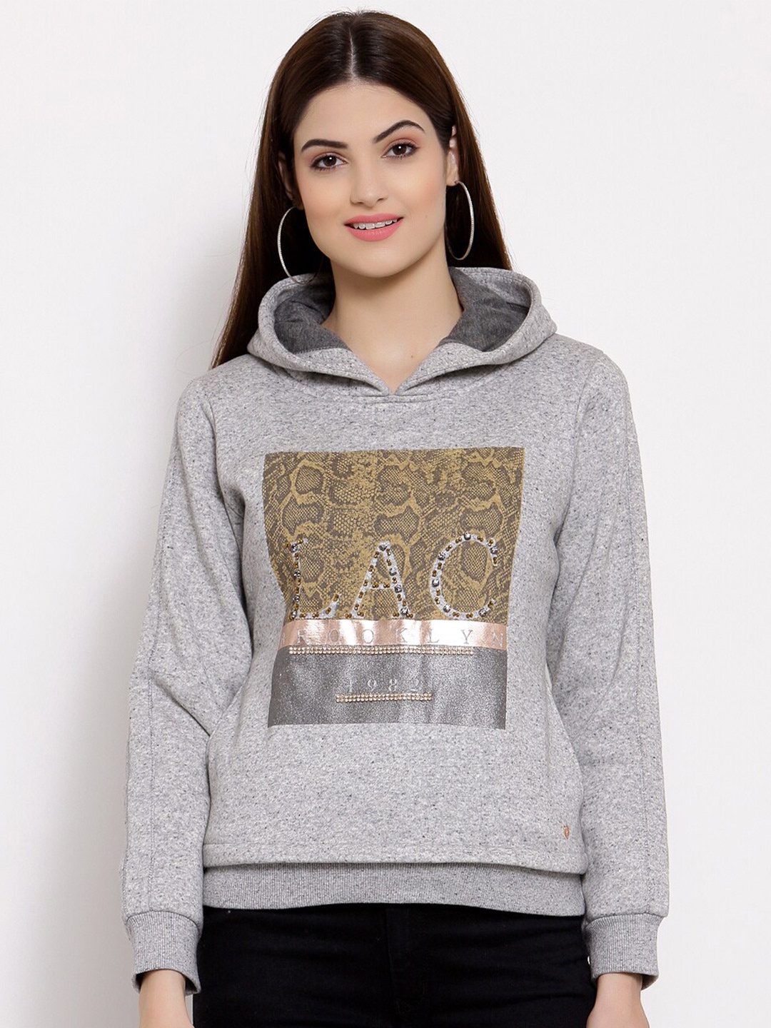 

Juelle Women Printed Hooded Sweatshirt, Grey