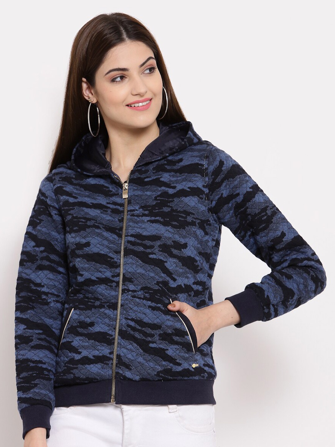 

Juelle Women Printed Hooded Sweatshirt, Navy blue