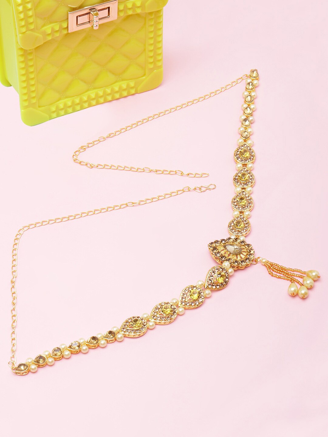 

DIVA WALK Women Gold-Plated Beaded Brass Body Chain, White
